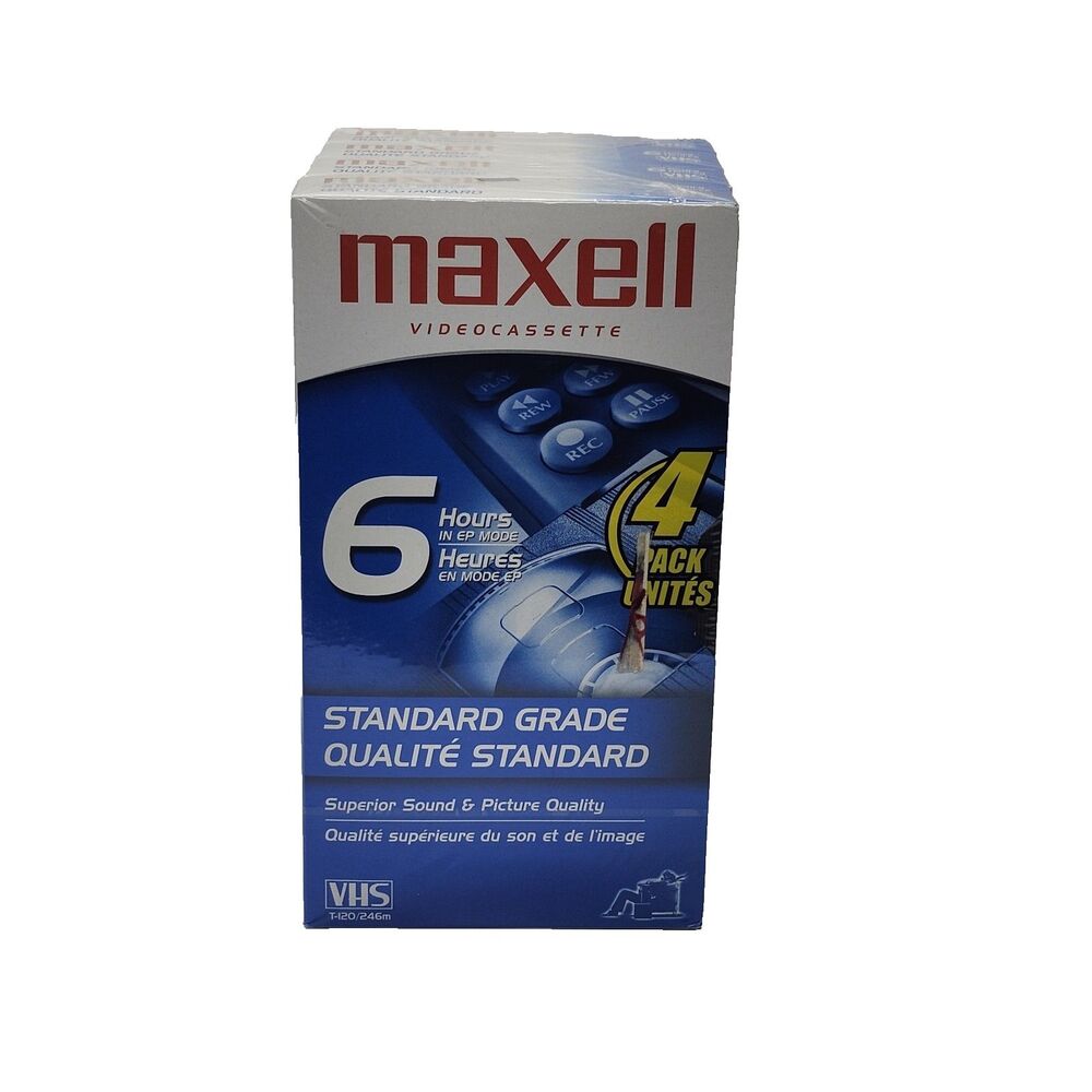 Maxwell Videocassette Standard Grade 6 Hours 4-Pack VHS T-120 SEALED